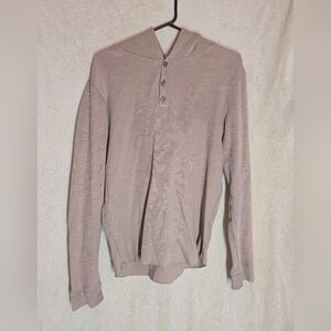 Forever 21 Men Beige Light Brown Longsleeve Hooded 1/4 Button Sweatshirt Size Me